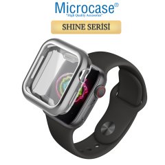 Microcase Apple Watch Serie 4 - 5 44 mm Shine Serisi Önü Kapalı Silikon Kılıf - Gümüş MC1405
