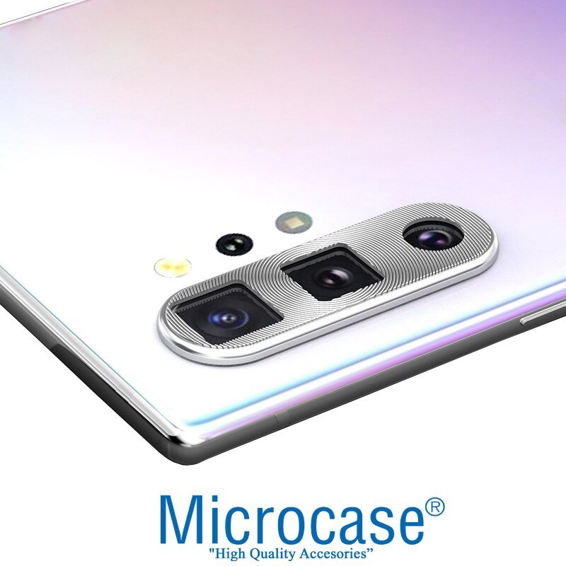 Microcase Samsung Galaxy Note 10 Plus Kamera Lens Koruma Halkası - Kapalı Tasarım Gümüş