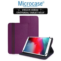 Microcase iPad Air 3.Nesil 2019 Delüx Serisi Universal Standlı Deri Kılıf - Mor + Tempered Glass Cam Koruma