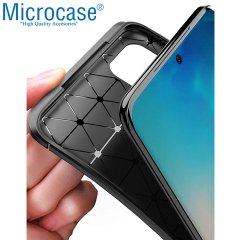 Microcase OnePlus 8T Maxy Serisi Carbon Fiber Silikon Kılıf - Siyah