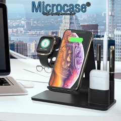 Microcase Apple Watch Airpods iPhone 3in1 Kablosuz Şarj ve Apple Pencil Tutucu Stand - Siyah AL2421