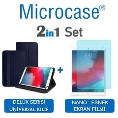 Microcase iPad Air 3.Nesil 2019 Delüx Serisi Universal Standlı Deri Kılıf - Lacivert + Nano Esnek Ekran Koruma Filmi