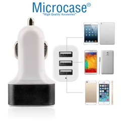 Microcase 3 USB Port 2.1A Araç içi Çakmaklıktan Şarj Cihazı Beyaz