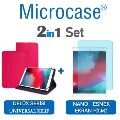 Microcase iPad Air 3.Nesil 2019 Delüx Serisi Universal Standlı Deri Kılıf - Pembe + Nano Esnek Ekran Koruma Filmi