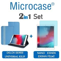 Microcase iPad Air 3.Nesil 2019 Delüx Serisi Universal Standlı Deri Kılıf - Turkuaz + Nano Esnek Ekran Koruma Filmi