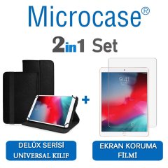 Microcase iPad Air 3.Nesil 2019 Delüx Serisi Universal Standlı Deri Kılıf - Siyah + Ekran Koruma Filmi