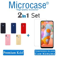 Microcase Samsung Galaxy A11 Premium Matte Silikon Kılıf + Tempered Glass Cam Koruma