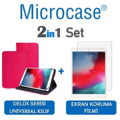 Microcase iPad Air 3.Nesil 2019 Delüx Serisi Universal Standlı Deri Kılıf - Pembe + Ekran Koruma Filmi