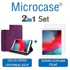 Microcase iPad Air 3.Nesil 2019 Delüx Serisi Universal Standlı Deri Kılıf - Mor + Ekran Koruma Filmi