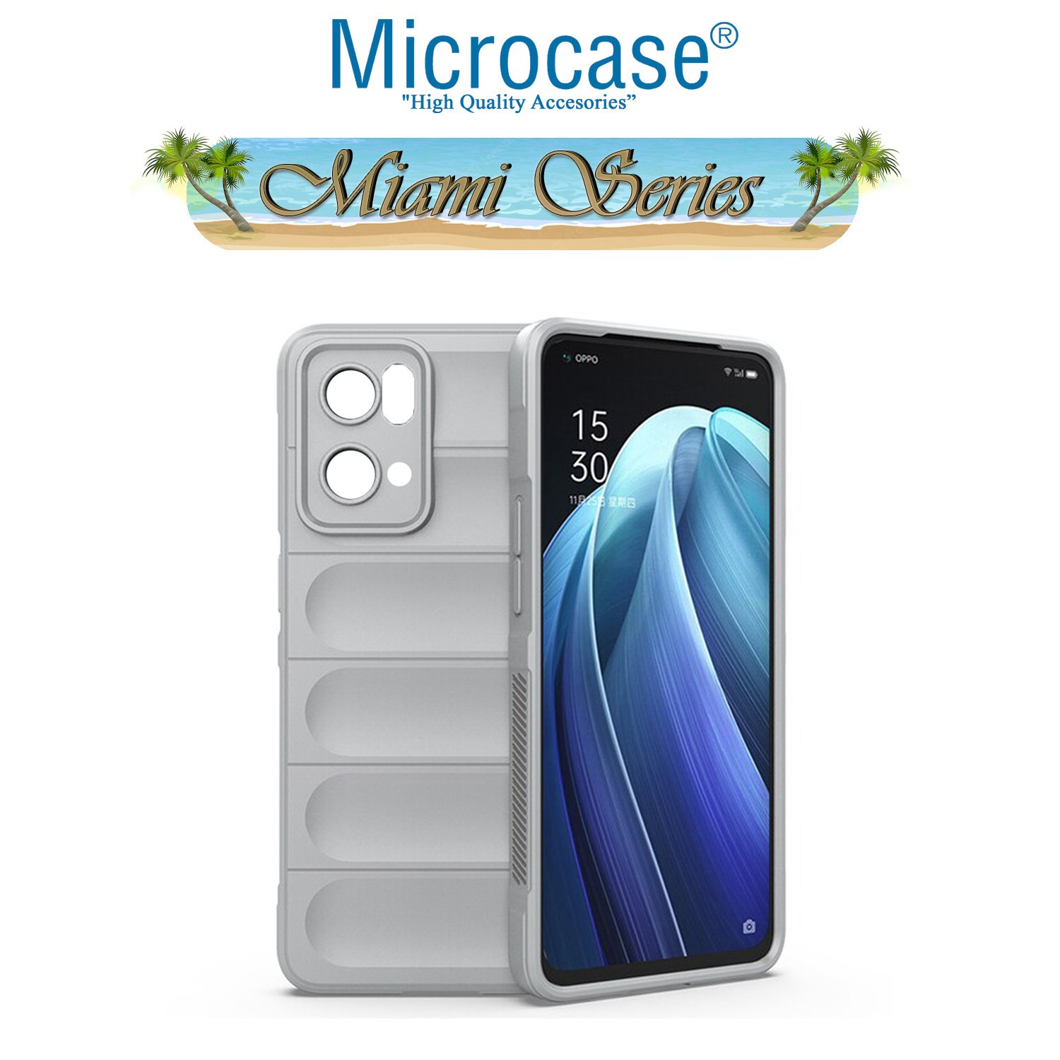Microcase Oppo Reno 7 Pro Miami Serisi Darbeye Dayanıklı Silikon Kılıf - Açık Gri