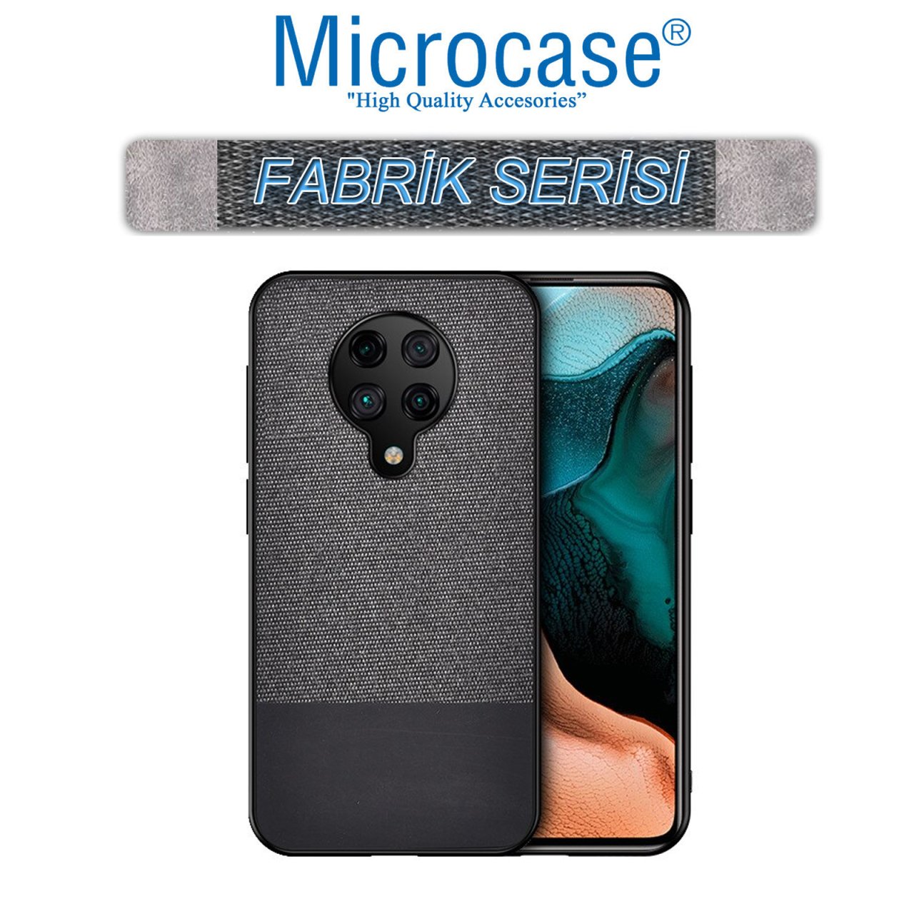 Microcase Xiaomi Poco F2 Pro Fabrik Serisi Kumaş ve Deri Desen Kılıf - Siyah