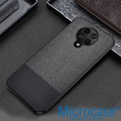 Microcase Xiaomi Poco F2 Pro Fabrik Serisi Kumaş ve Deri Desen Kılıf - Siyah