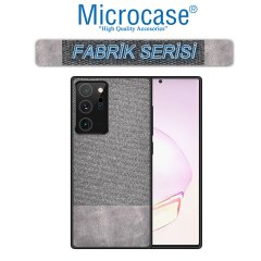 Microcase Samsung Galaxy Note 20 Fabrik Serisi Kumaş ve Deri Desen Kılıf - Gri