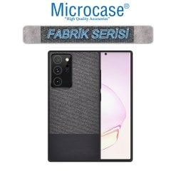 Microcase Samsung Galaxy Note 20 Ultra Fabrik Serisi Kumaş ve Deri Desen Kılıf - Siyah