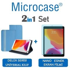 Microcase iPad 7.Nesil 10.2 2019 Delüx Serisi Universal Standlı Deri Kılıf - Turkuaz + Nano Esnek Ekran Koruma Filmi
