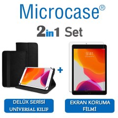 Microcase iPad 7.Nesil 10.2 2019 Delüx Serisi Universal Standlı Deri Kılıf - Siyah + Ekran Koruma Filmi