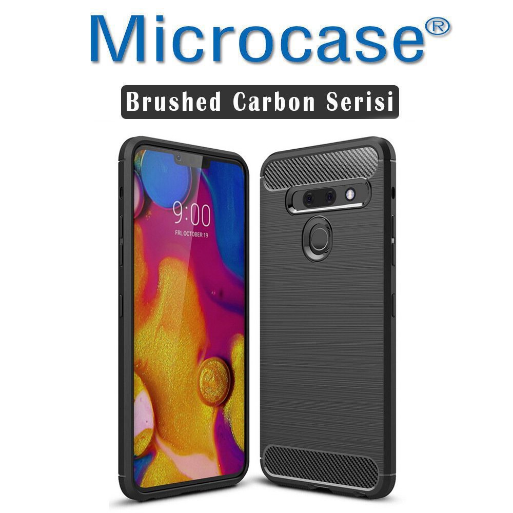 Microcase LG G8 Brushed Carbon Fiber Silikon Kılıf - Siyah