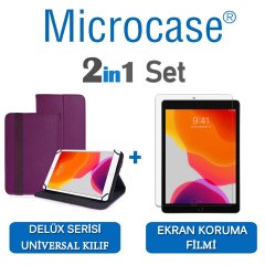 Microcase iPad 7.Nesil 10.2 2019 Delüx Serisi Universal Standlı Deri Kılıf - Mor + Ekran Koruma Filmi