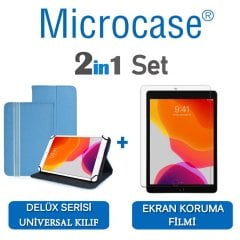 Microcase iPad 7.Nesil 10.2 2019 Delüx Serisi Universal Standlı Deri Kılıf - Turkuaz + Ekran Koruma Filmi