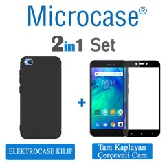 Microcase Xiaomi Redmi Go Elektrocase Serisi Silikon Kılıf + Tam Kaplayan Çerçeveli Cam - Siyah