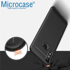 Microcase Samsung Galaxy A10s Brushed Carbon Fiber Silikon Kılıf Siyah + Tam Kaplayan Çerçeveli Cam