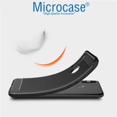 Microcase Samsung Galaxy A20s Brushed Carbon Fiber Silikon Kılıf Siyah + Tam Kaplayan Çerçeveli Cam