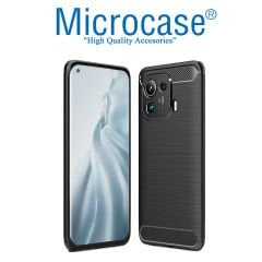 Microcase Xiaomi Mi 11 Pro Brushed Carbon Fiber Silikon Kılıf - Siyah