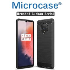 Microcase OnePlus 7T Brushed Carbon Fiber Silikon Kılıf - Siyah