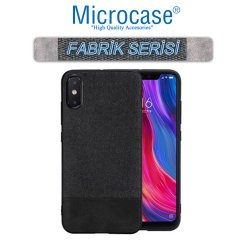 Microcase Xiaomi Mi 8 Pro Fabrik Serisi Kumaş ve Deri Desen Kılıf - Siyah