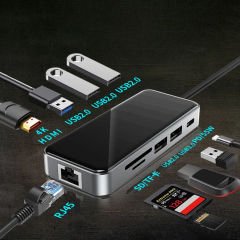AirSky Type-C to HDMI USB 3.0 RJ45 USB-C 60W TF ve SD Dönüştürücü HUB - AL3575