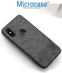 Microcase Xiaomi Redmi Note 6 Pro Fabrik Serisi Kumaş ve Deri Desen Kılıf - Gri