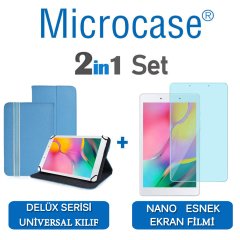 Microcase Samsung Galaxy Tab A 8.0 2019 T290 Delüx Serisi Universal Standlı Deri Kılıf - Turkuaz + Nano Esnek Ekran Koruma Filmi