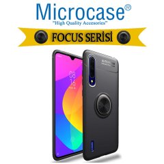 Microcase Xiaomi Mi 9 Lite Focus Serisi Yüzük Standlı Silikon Kılıf - Siyah
