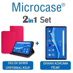 Microcase Lenovo M10 FHD Plus 10.3'' TB-X606 Delüx Serisi Universal Standlı Deri Kılıf - Pembe + Ekran Koruma Filmi