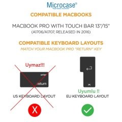 Microcase Macbook Pro 13 2020 A2251 - A2289 Silikon Klavye Koruması EU Türkçe Şeffaf