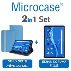 Microcase Lenovo M10 FHD Plus 10.3'' TB-X606 Delüx Serisi Universal Standlı Deri Kılıf - Turkuaz + Ekran Koruma Filmi