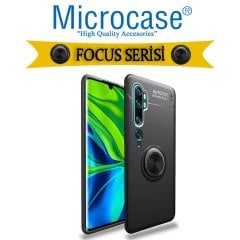Microcase Xiaomi Mi Note 10 - Mi Note 10 Pro Focus Serisi Yüzük Standlı Silikon Kılıf - Siyah