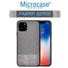 Microcase iPhone 11 Pro Max Fabrik Serisi Kumaş ve Deri Desen Kılıf - Gri