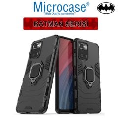 Microcase Xiaomi Redmi Note 10 Pro 5G Batman Serisi Yüzük Standlı Armor Kılıf - Siyah