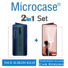 Microcase Oppo Reno 2 Ultra İnce 0.2 mm Soft Silikon Kılıf - Şeffaf + Tempered Glass Cam Koruma