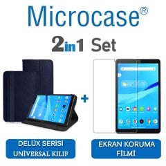 Microcase Lenovo Tab M8 TB-8505F Delüx Serisi Universal Standlı Deri Kılıf - Lacivert + Ekran Koruma Filmi