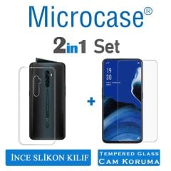 Microcase Oppo Reno 2Z Ultra İnce 0.2 mm Soft Silikon Kılıf - Şeffaf + Tempered Glass Cam Koruma