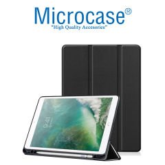 Microcase Apple iPad Pro 12.9 2021 Kalem Koymalı Standlı Deri Kılıf - Siyah