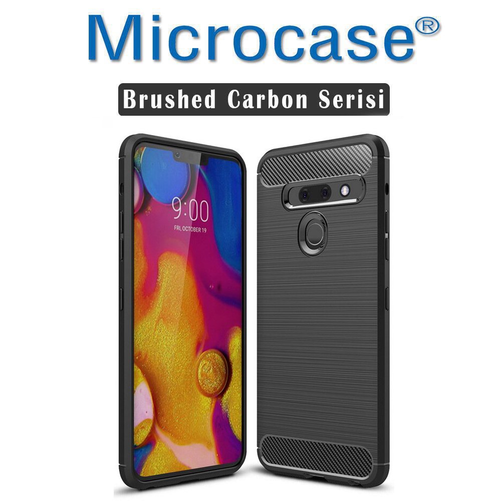 Microcase LG G8 ThinQ Brushed Carbon Fiber Silikon Kılıf - Siyah