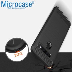 Microcase LG G8 ThinQ Brushed Carbon Fiber Silikon Kılıf - Siyah