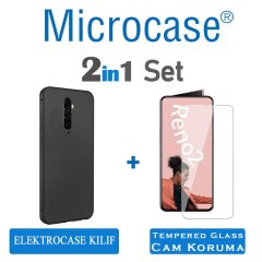 Microcase Oppo Reno 2 Elektrocase Serisi Kamera Korumalı Silikon Kılıf - Siyah + Tempered Glass Cam Koruma