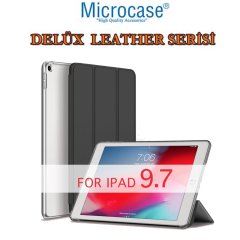 Microcase iPad 6. Nesil 9.7 2018 Delüx Leather Serisi Standlı Kılıf Siyah