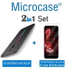 Microcase ZTE Nubia Red Magic 3 - 3S Elektrocase Serisi Kamera Korumalı Silikon Kılıf - Siyah + Tempered Glass Cam Koruma