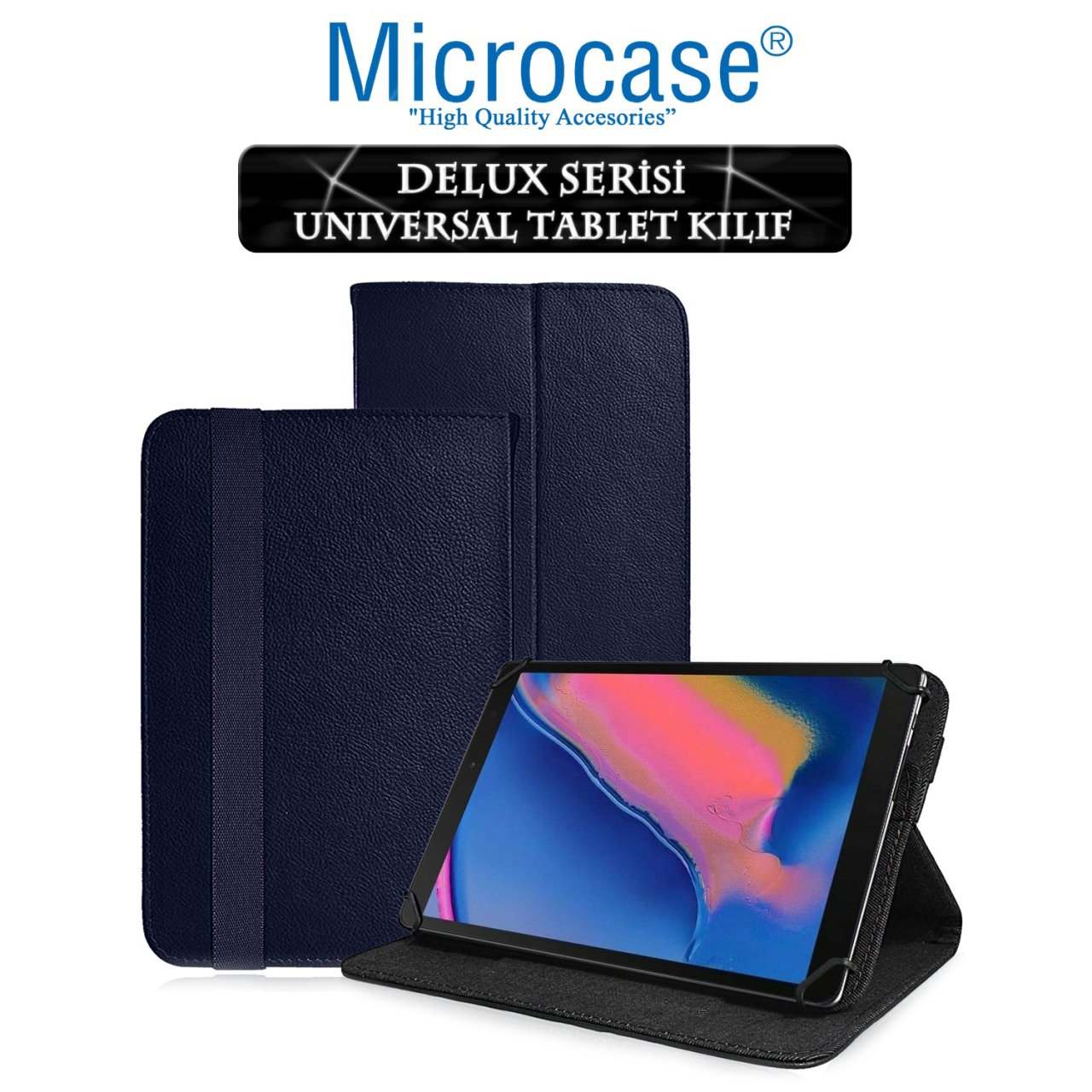 Microcase Samsung Galaxy Tab A 8 2019 P200 Delüx Serisi Universal Standlı Deri Kılıf - Lacivert
