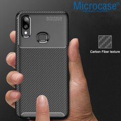Microcase Samsung Galaxy A10s Maxy Serisi Carbon Fiber Silikon Kılıf - Siyah